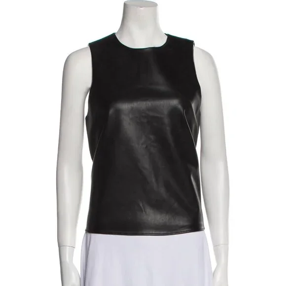 Tibi faux vegan leather sleeveless crewneck top 6/M - Picture 1 of 3